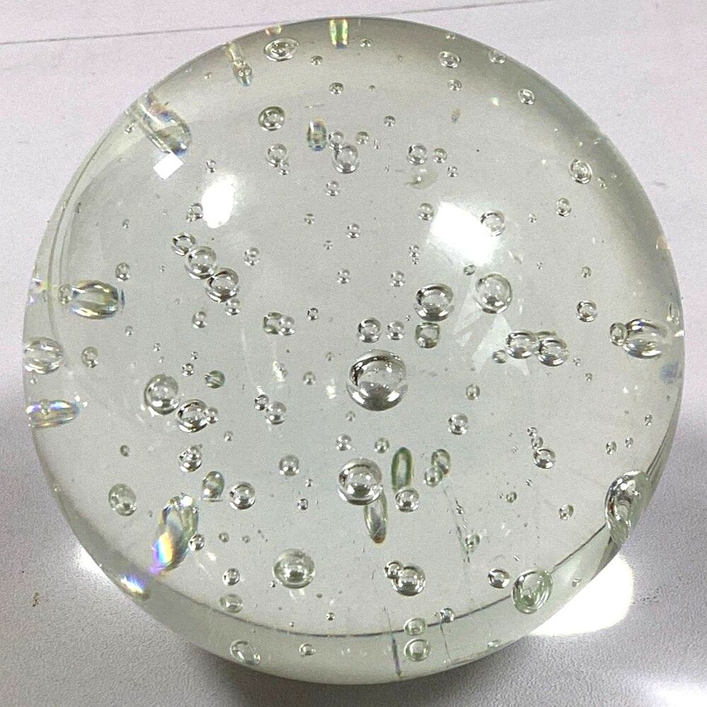 Vintage Clear Glass Paperweight with Controlled Bubbles Art Glass Orb Sphere